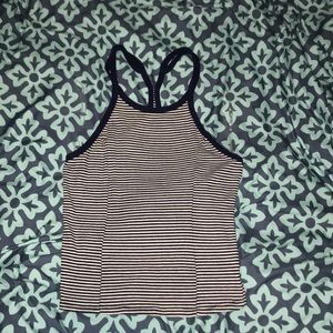 Navy blue and white, striped halter top